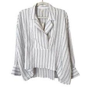 Black and Gray Oversized Notched Collar Button Down Shirt